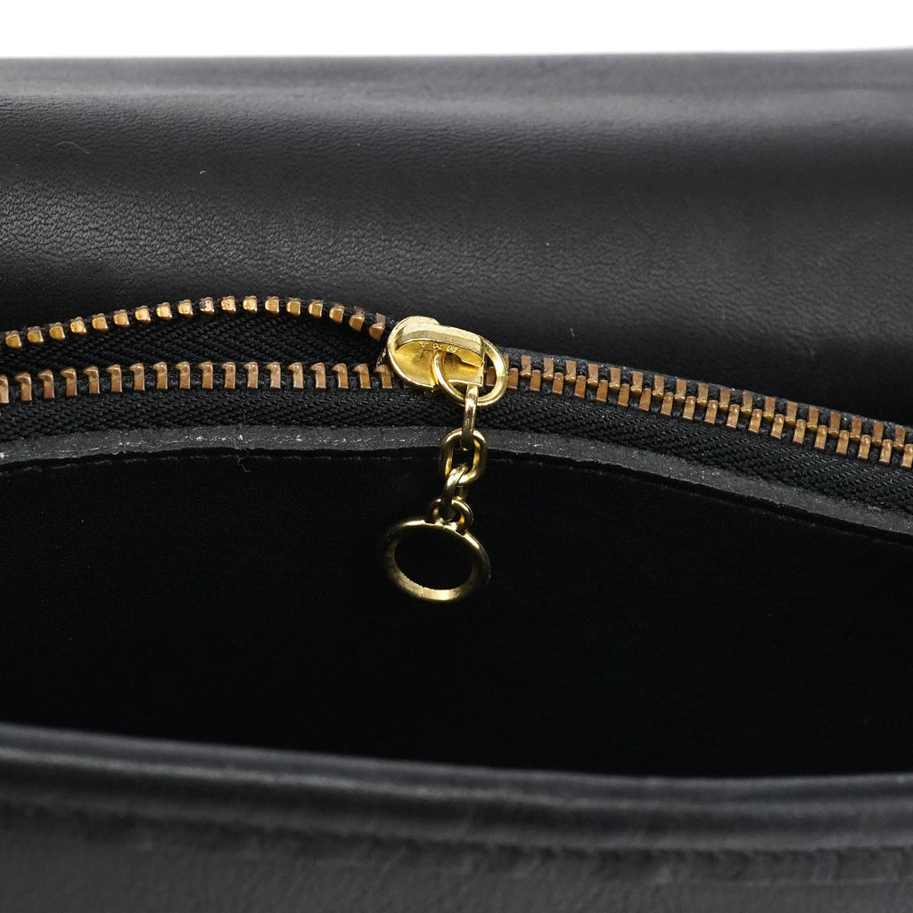 9977 Black Leather 2-Way Top Handle Bag