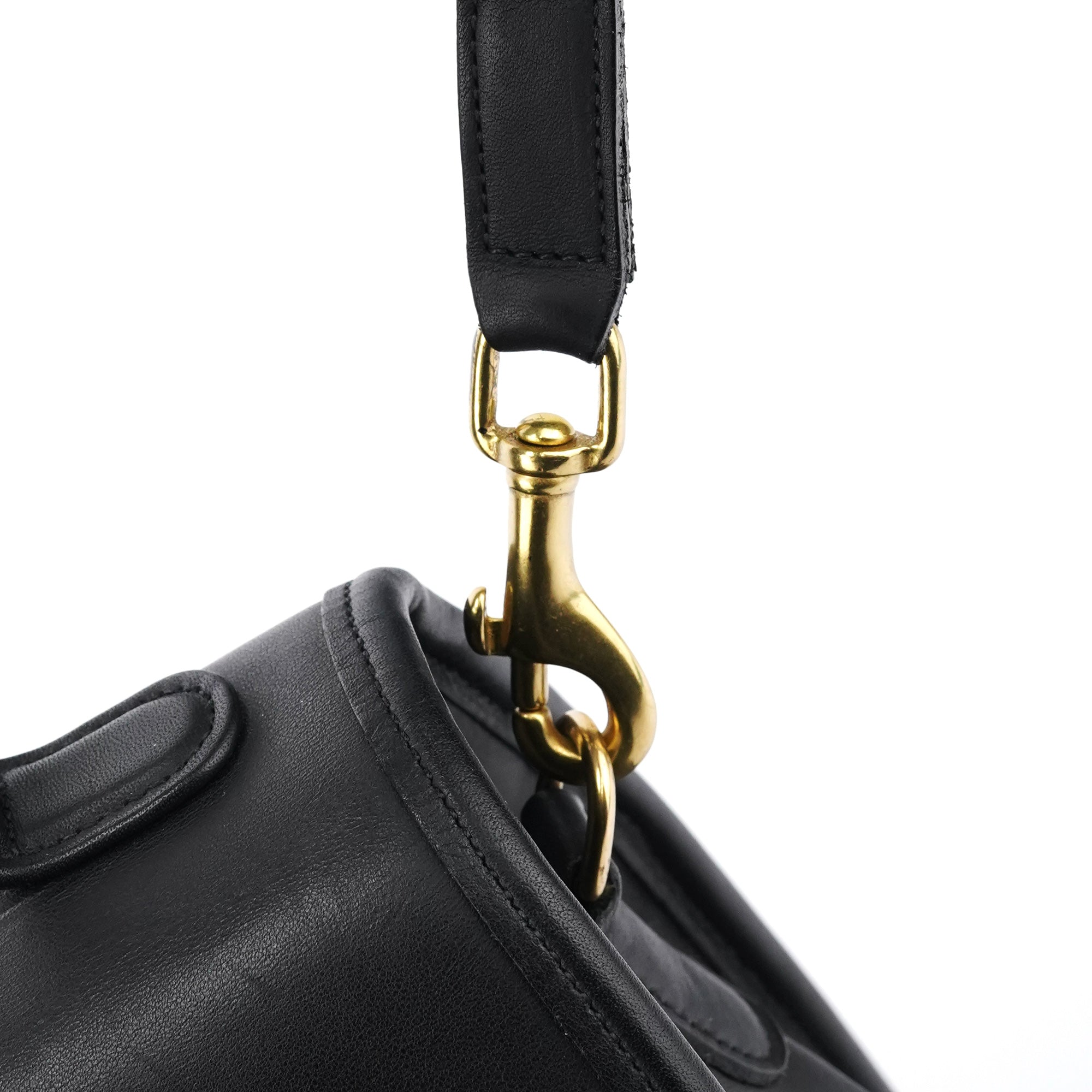 9977 Black Leather 2-Way Top Handle Bag