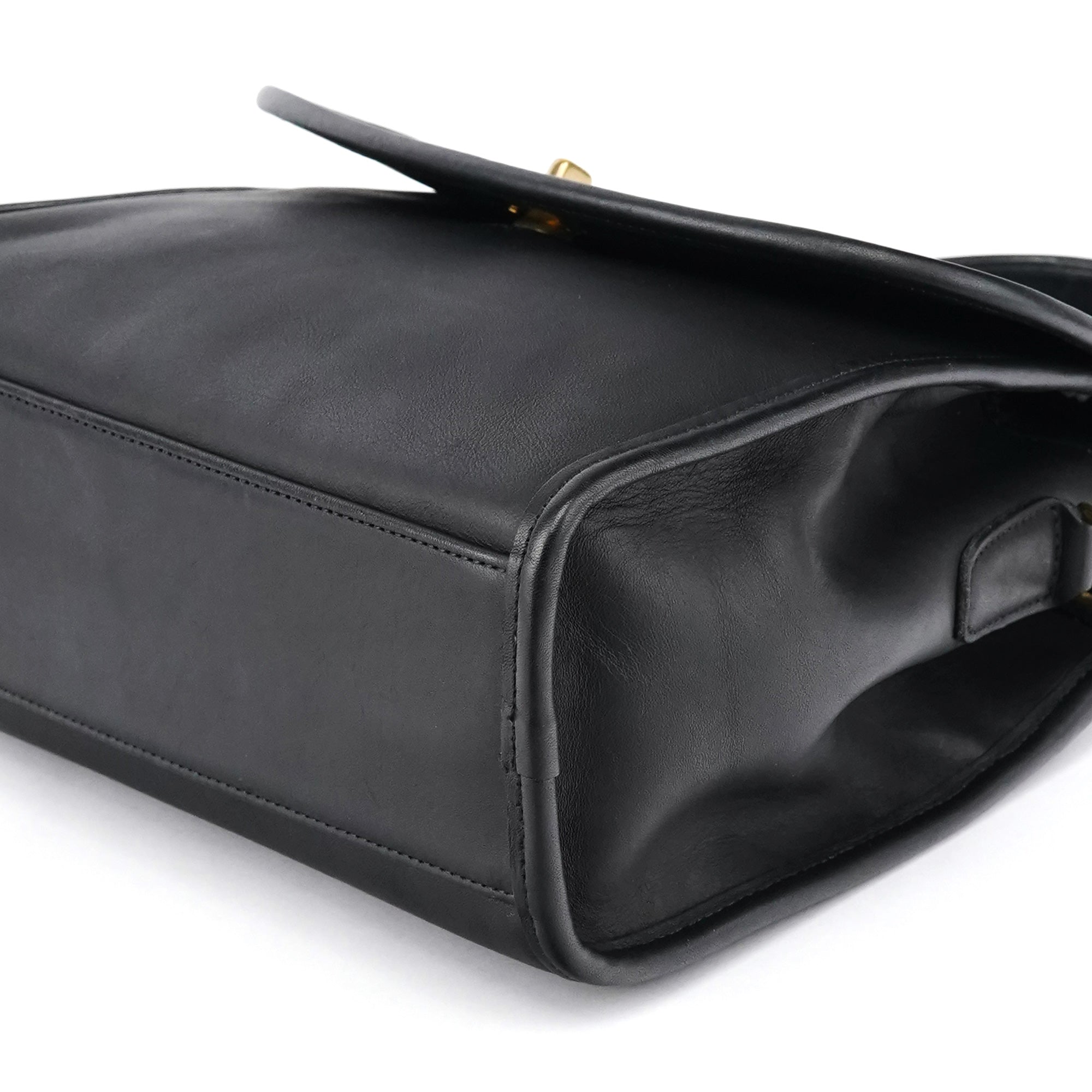 9977 Black Leather 2-Way Top Handle Bag
