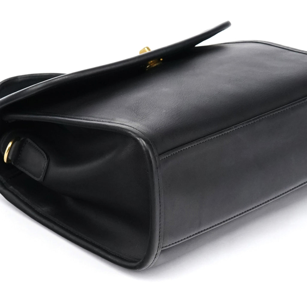 9977 Black Leather 2-Way Top Handle Bag