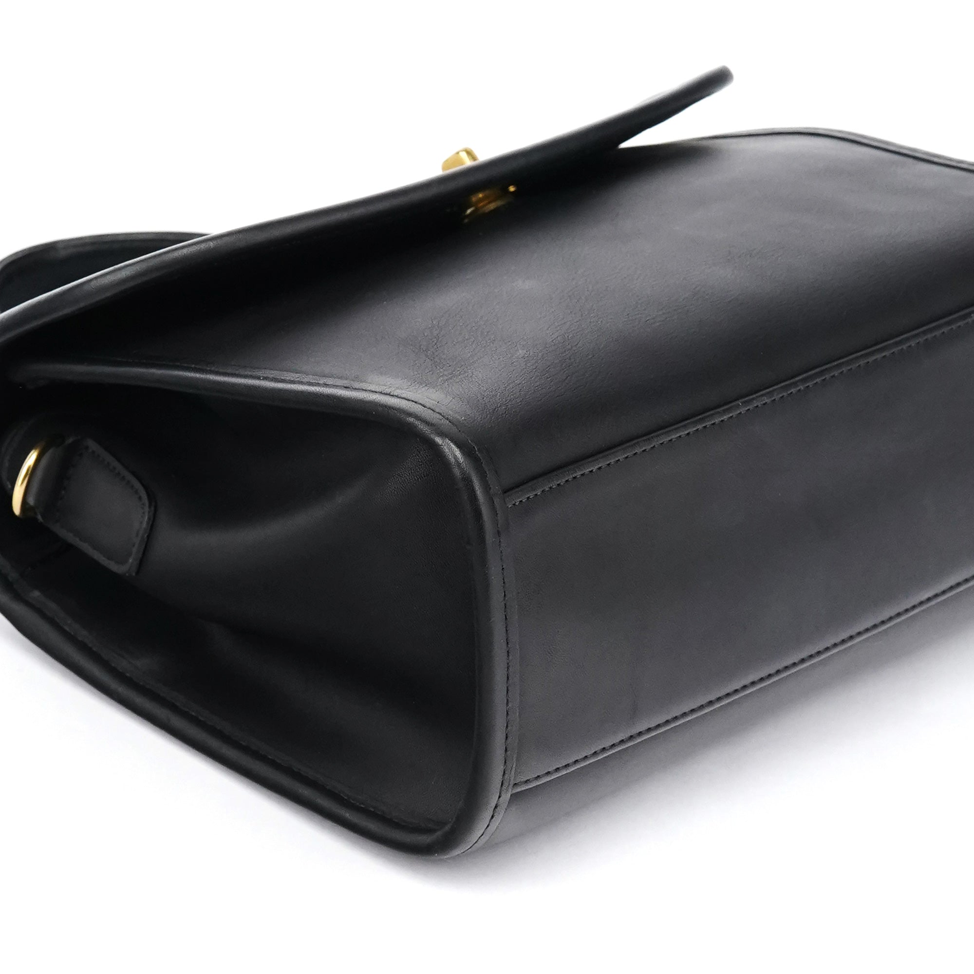 9977 Black Leather 2-Way Top Handle Bag