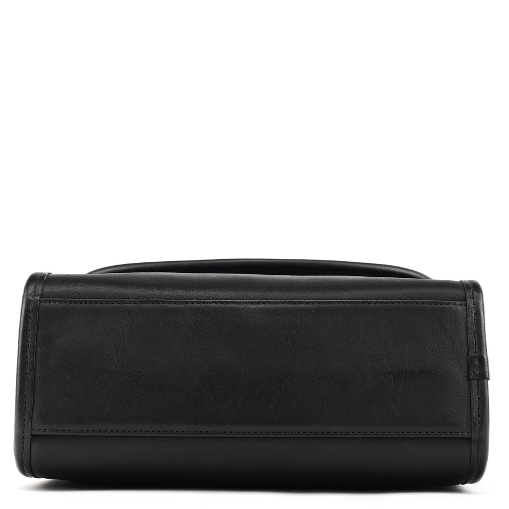 9977 Black Leather 2-Way Top Handle Bag