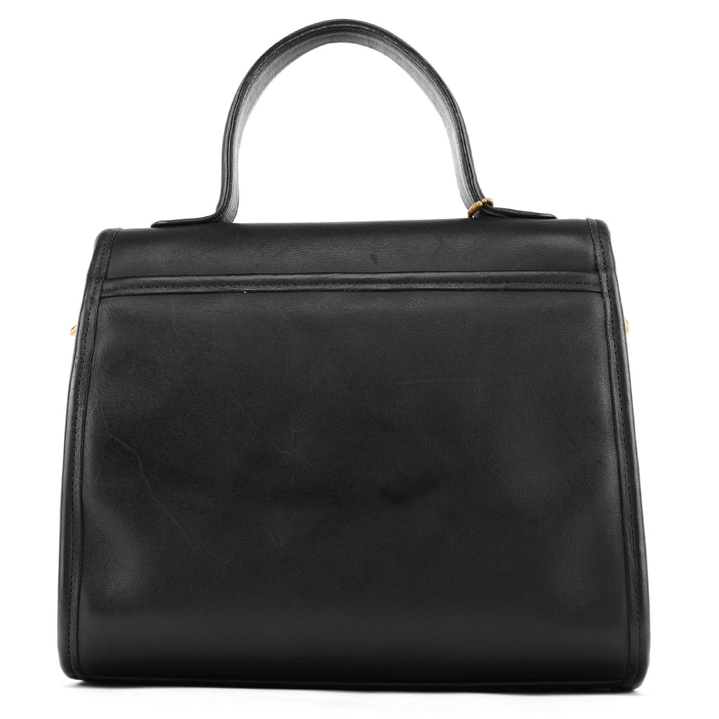9977 Black Leather 2-Way Top Handle Bag