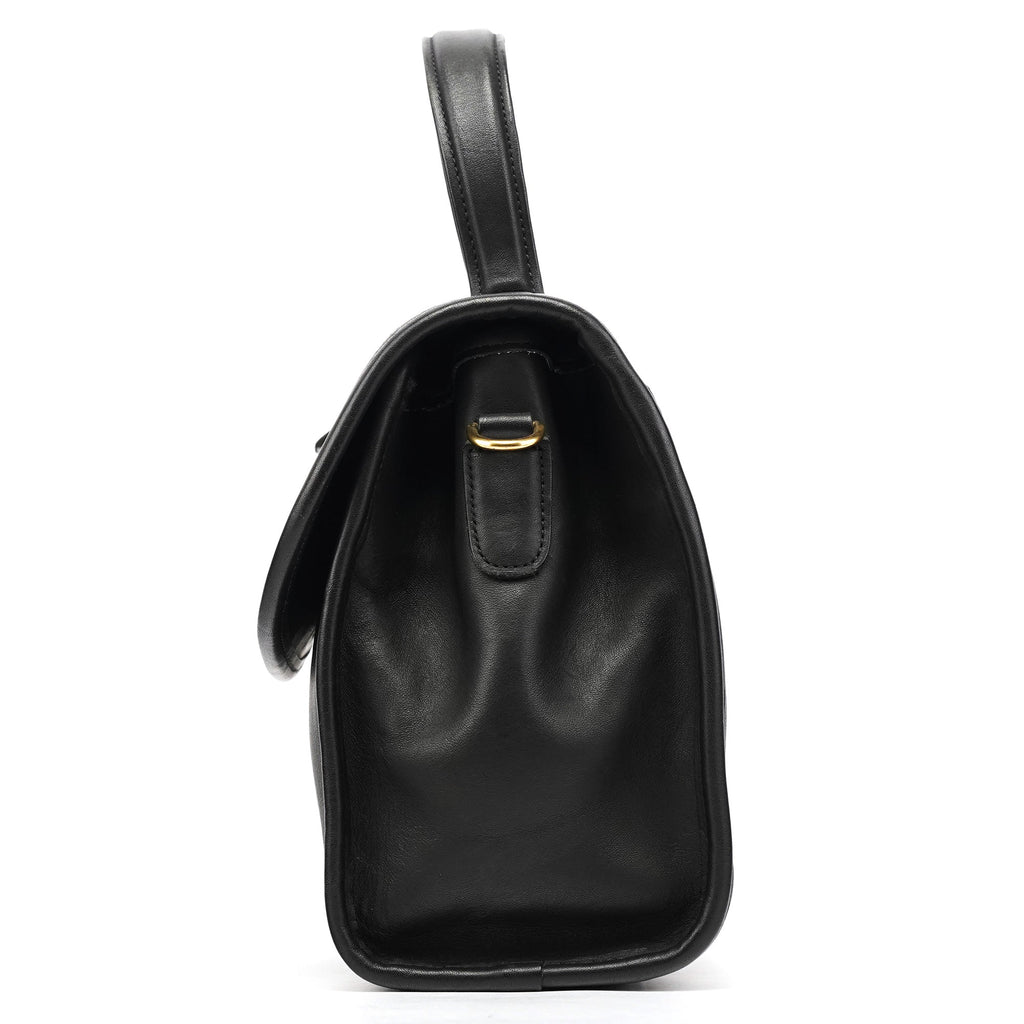 9977 Black Leather 2-Way Top Handle Bag