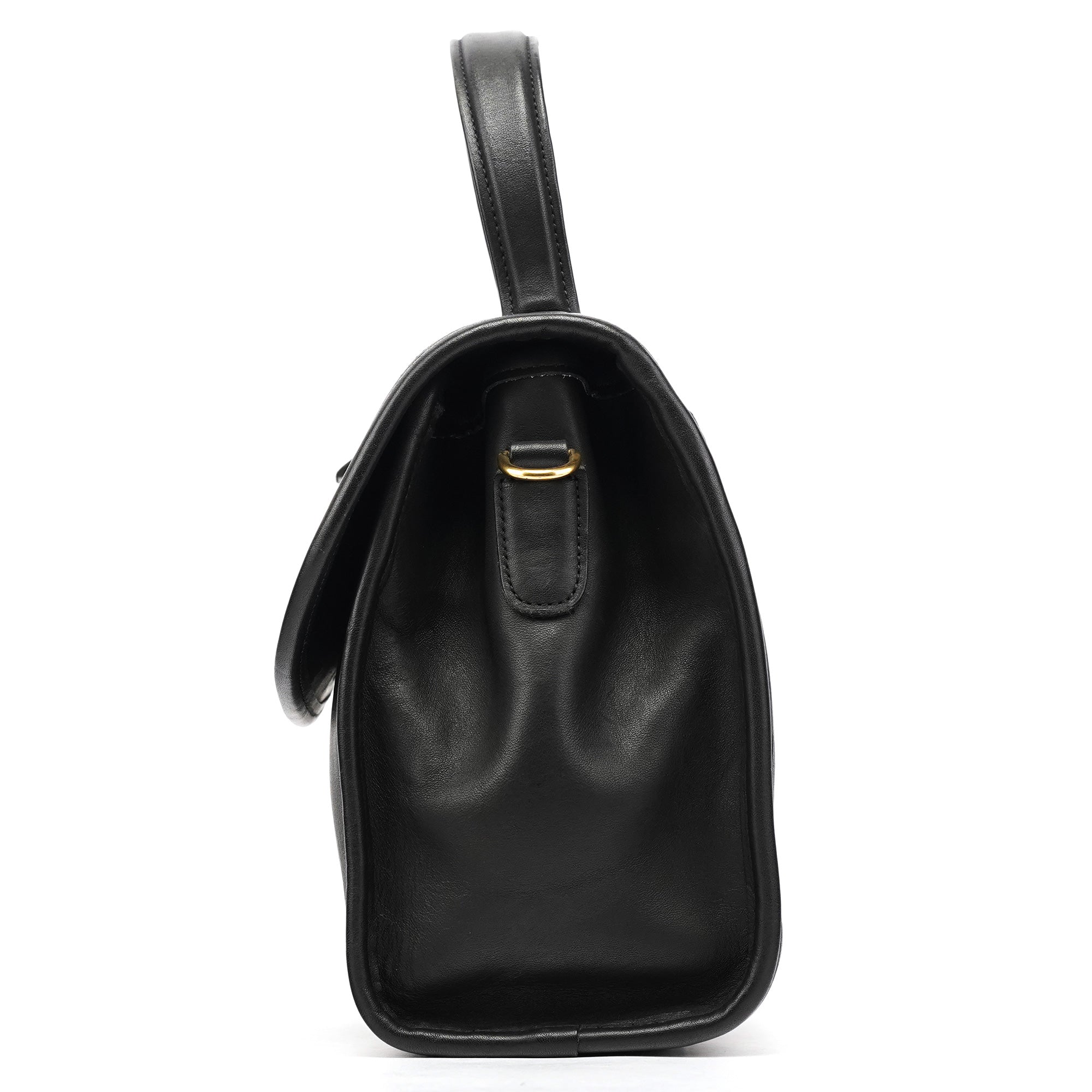 9977 Black Leather 2-Way Top Handle Bag