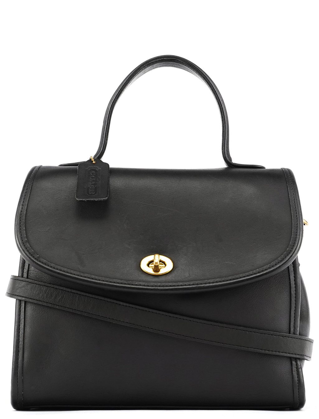 9977 Black Leather 2-Way Top Handle Bag