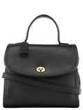 9977 Black Leather 2-Way Top Handle Bag