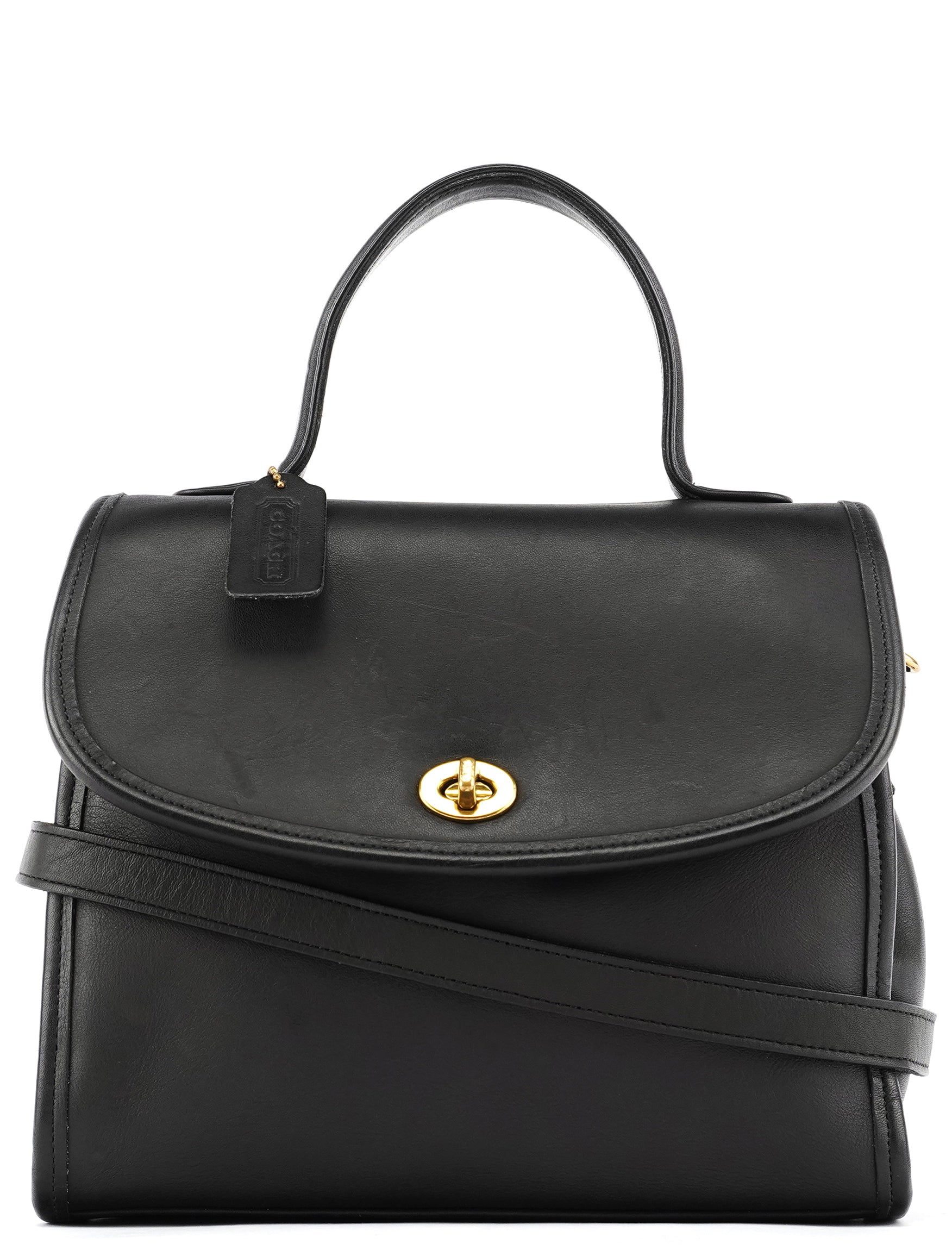 9977 Black Leather 2-Way Top Handle Bag