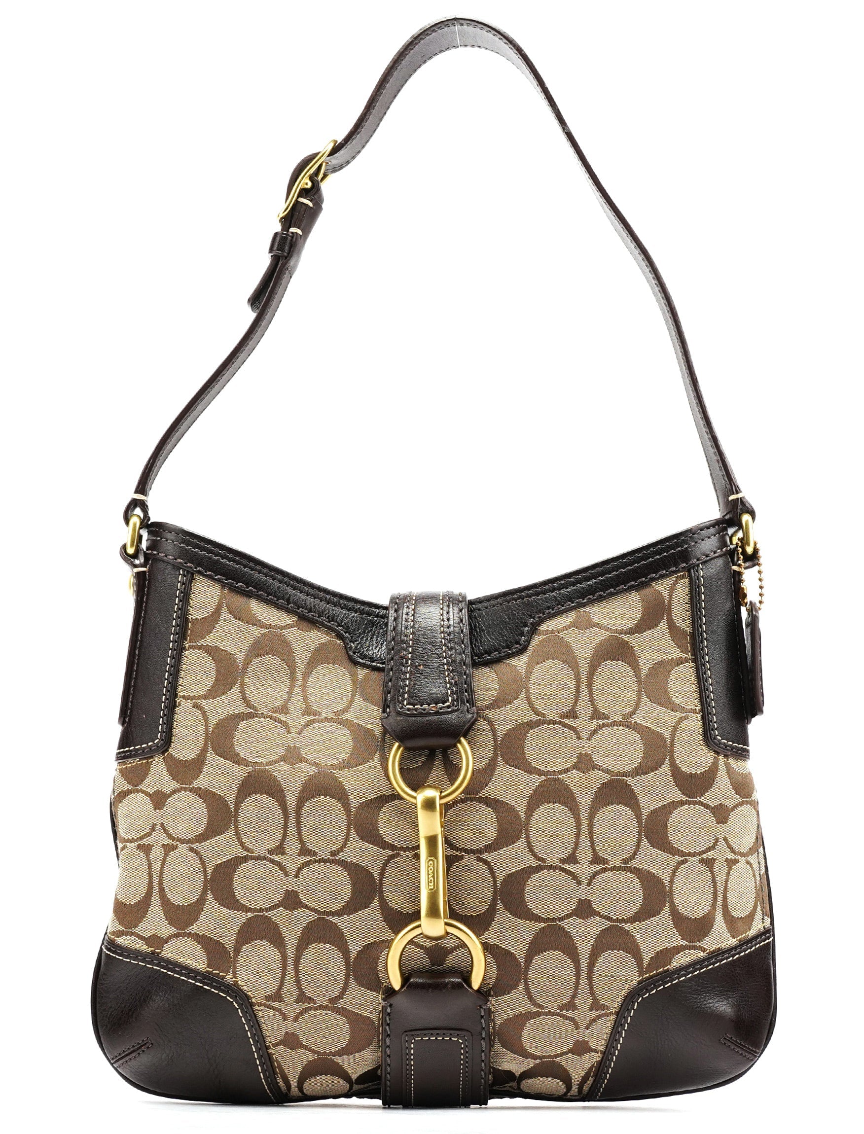 Beige Brown Signature C Shoulder Bag