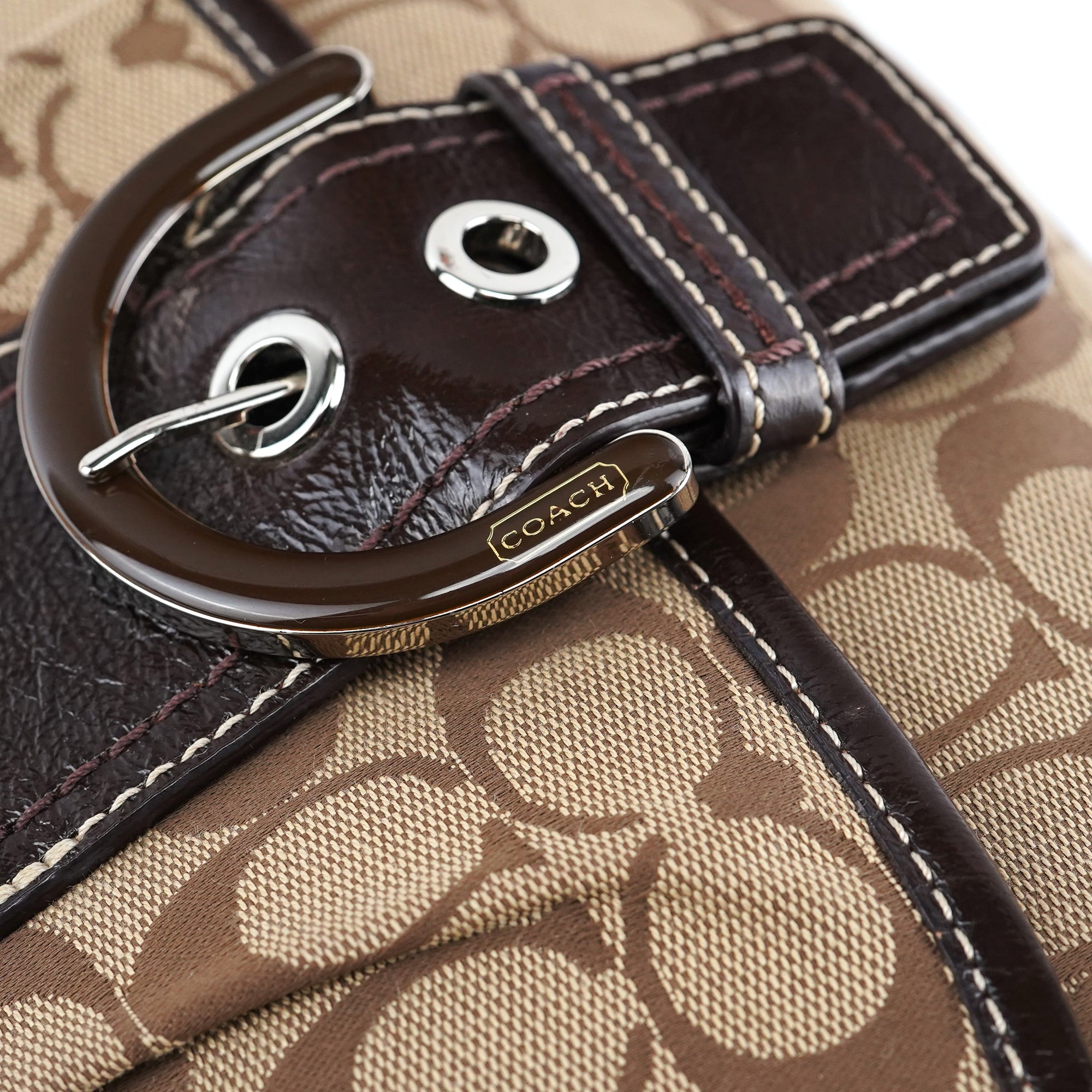 Beige Brown Signature C Soho Shoulder Bag