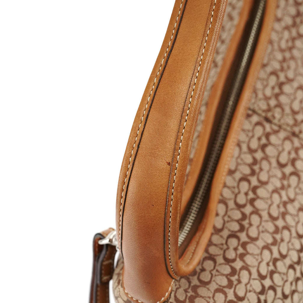 Beige Brown Signature Canvas Shoulder Bag