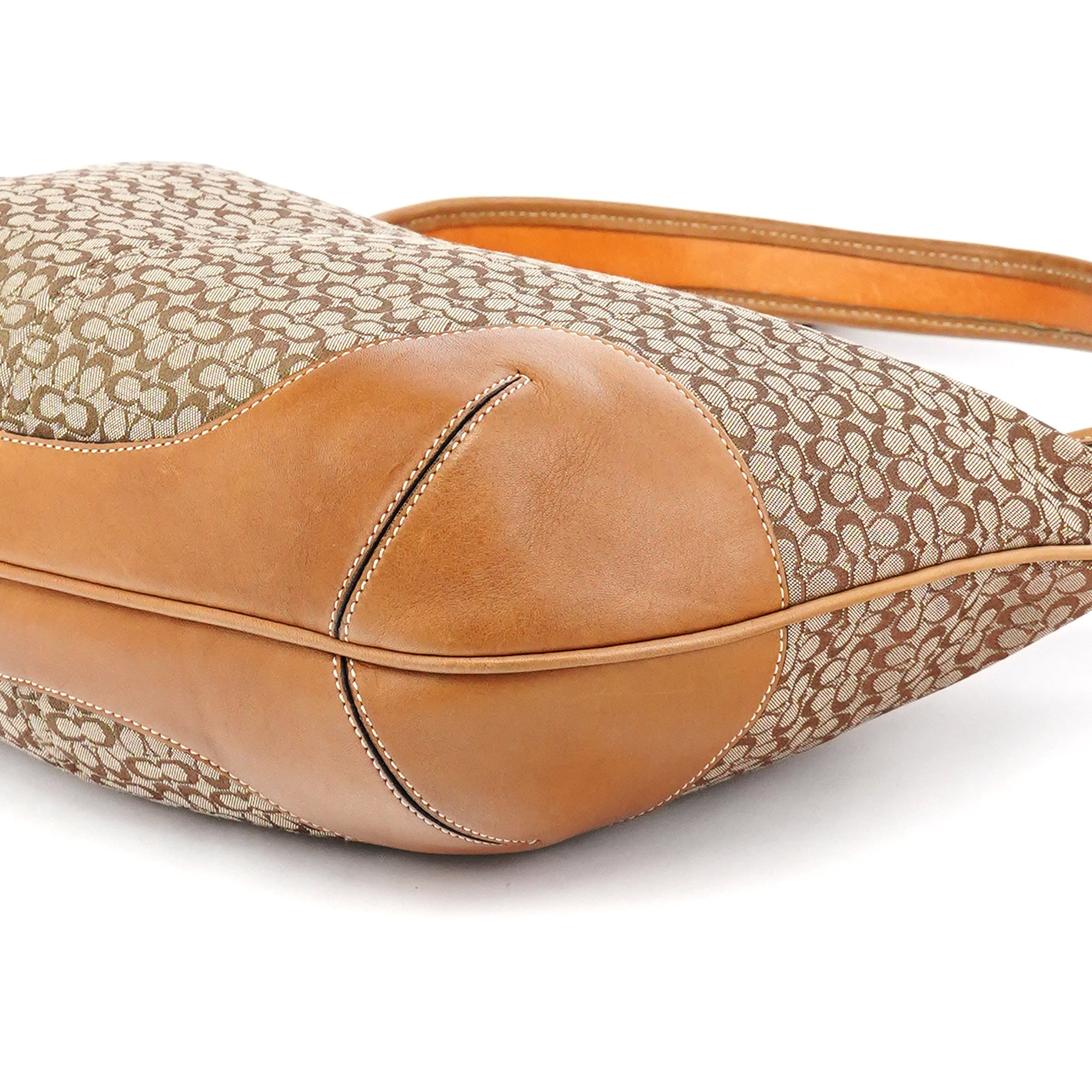 Beige Brown Signature Canvas Shoulder Bag