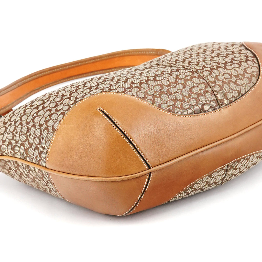 Beige Brown Signature Canvas Shoulder Bag
