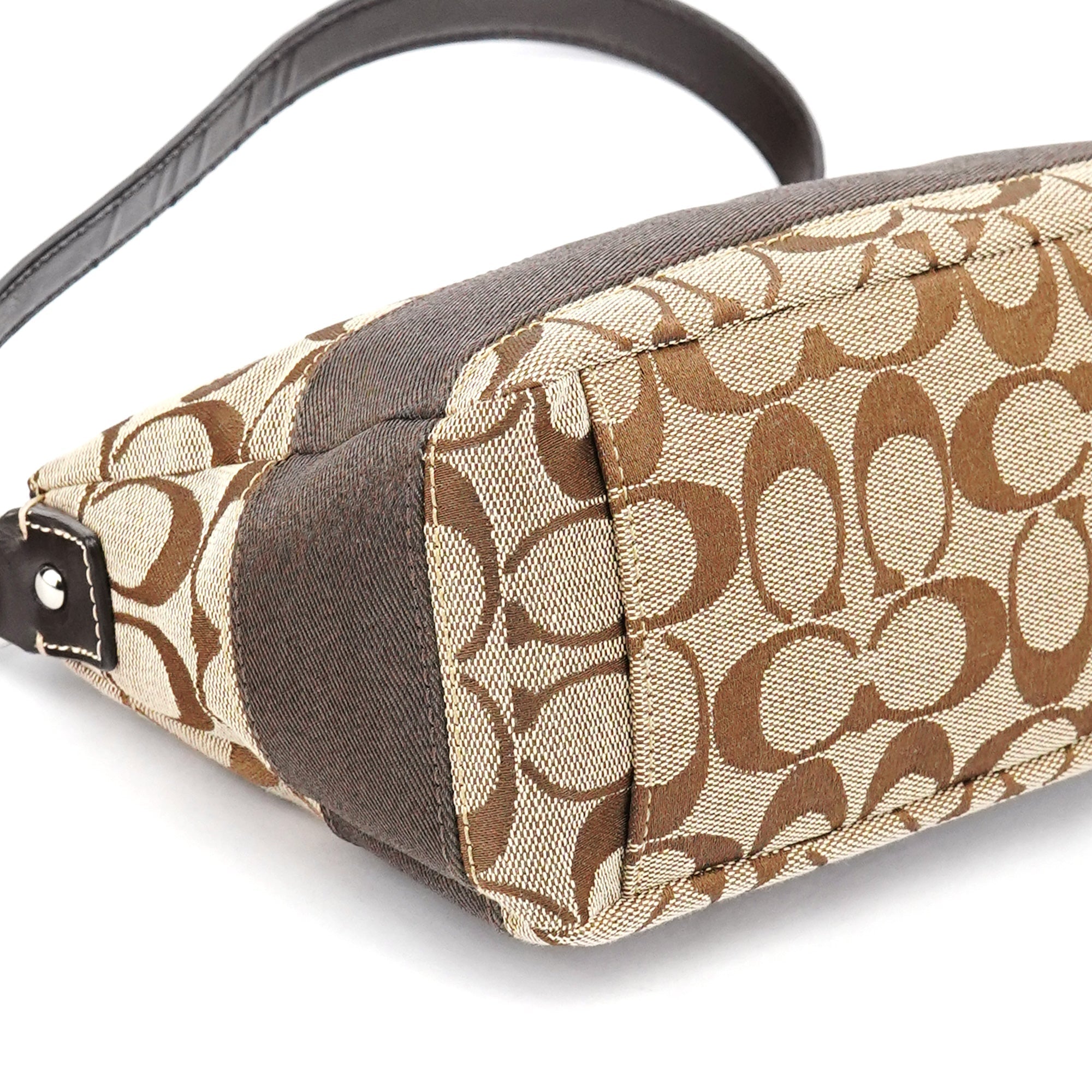Beige Brown Signature Canvas Shoulder Bag