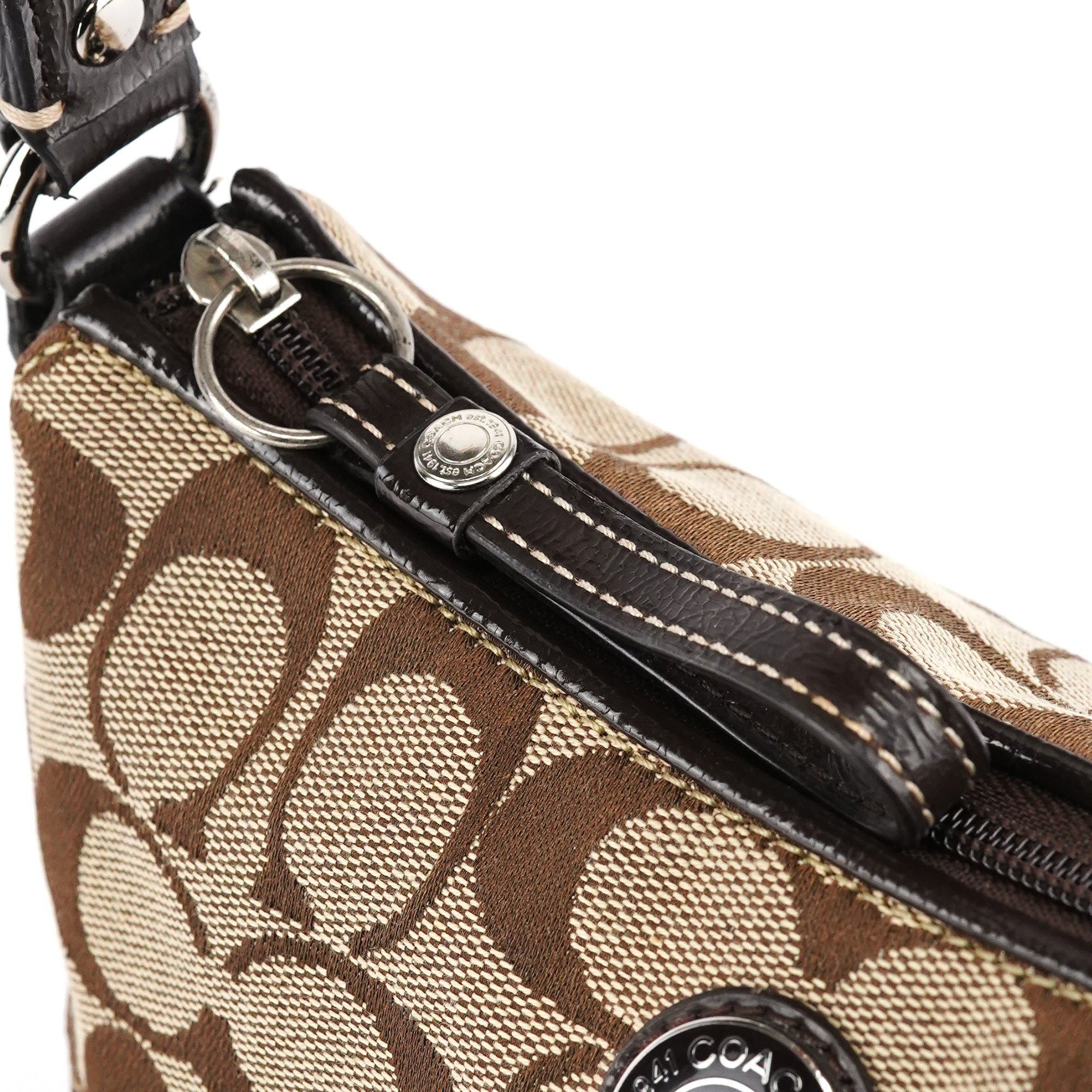 Beige Brown Signature Canvas Shoulder Bag