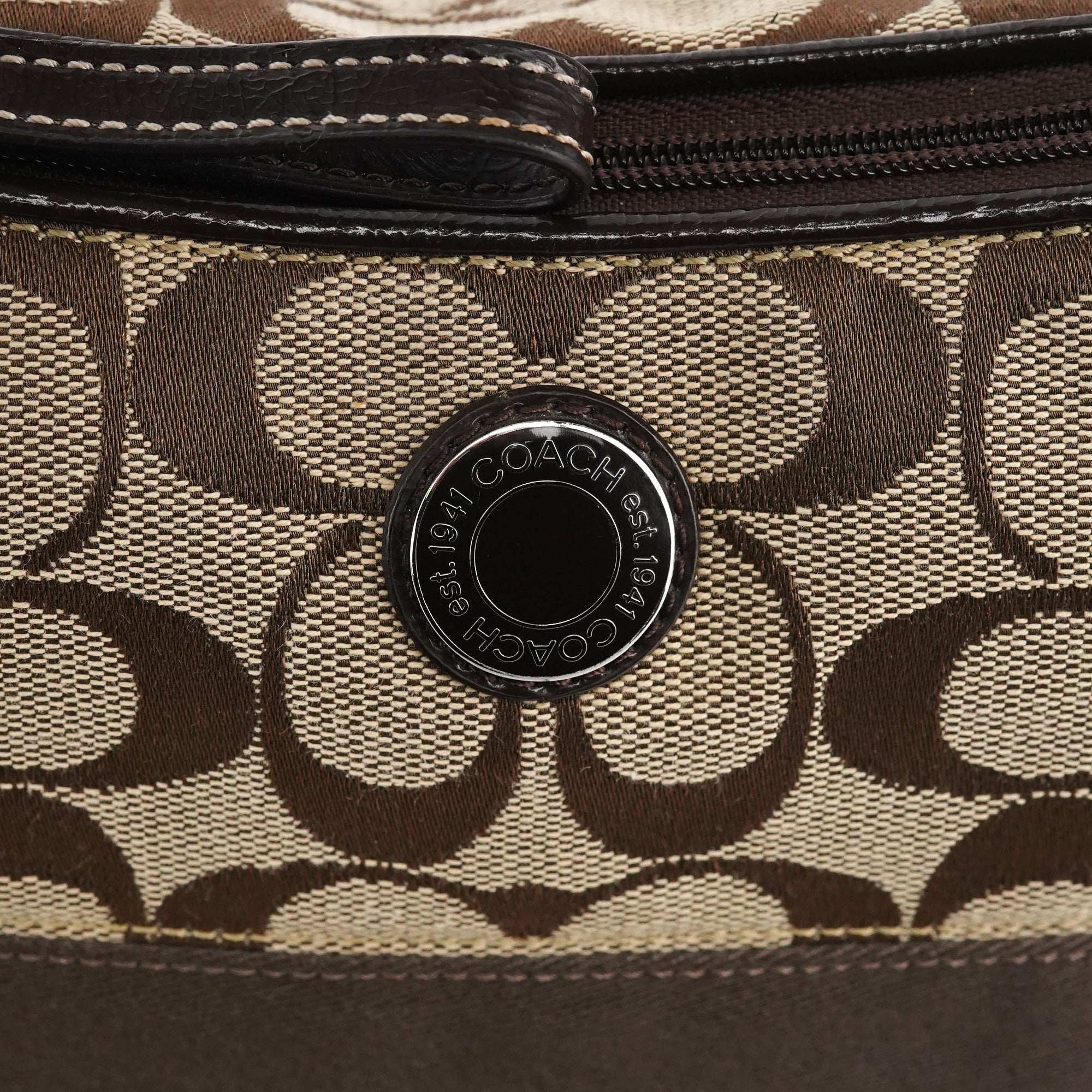 Beige Brown Signature Canvas Shoulder Bag
