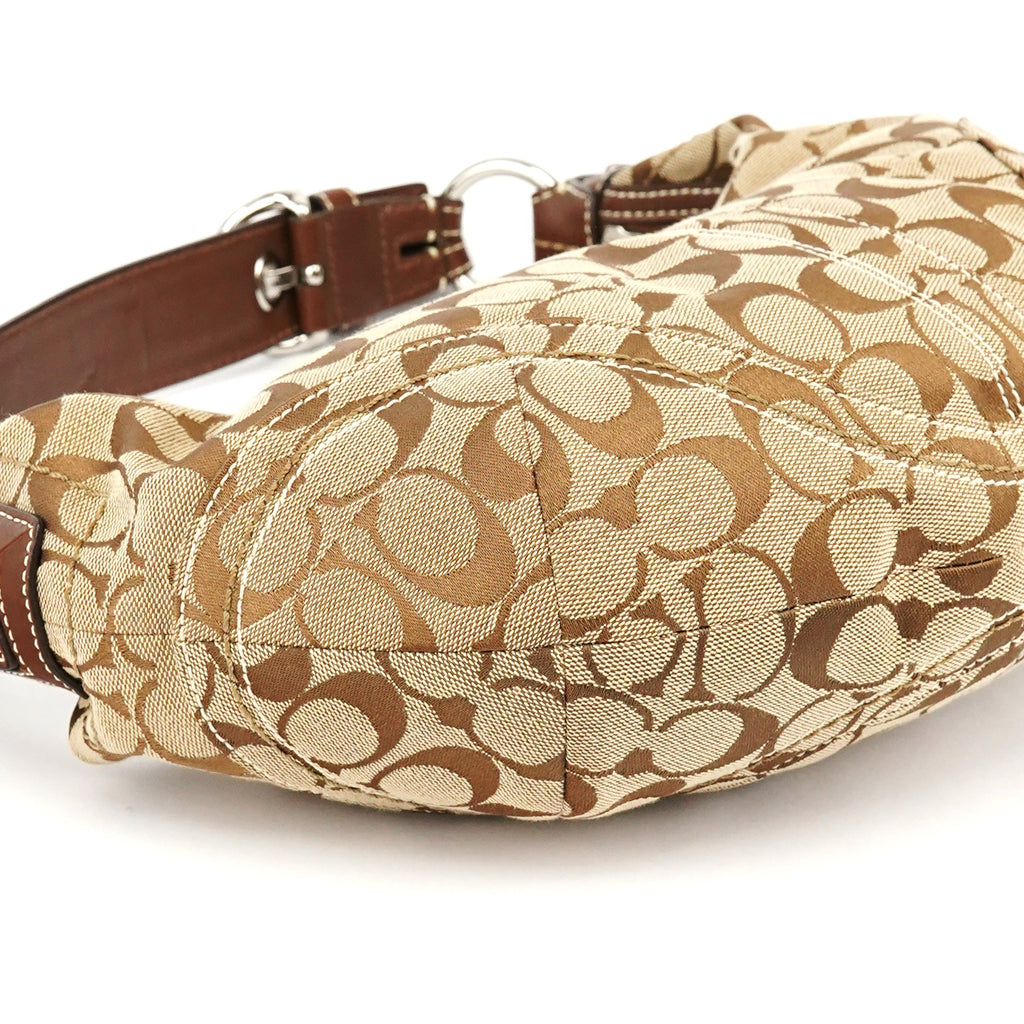 10074 Beige Brown Signature Hobo Shoulder Bag
