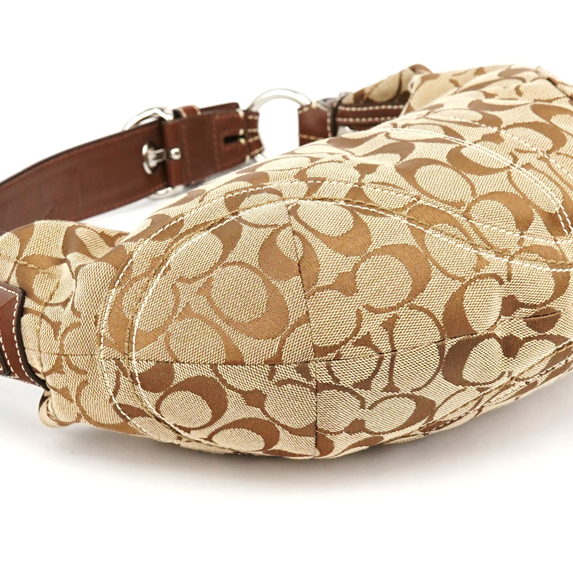 10074 Beige Brown Signature Hobo Shoulder Bag