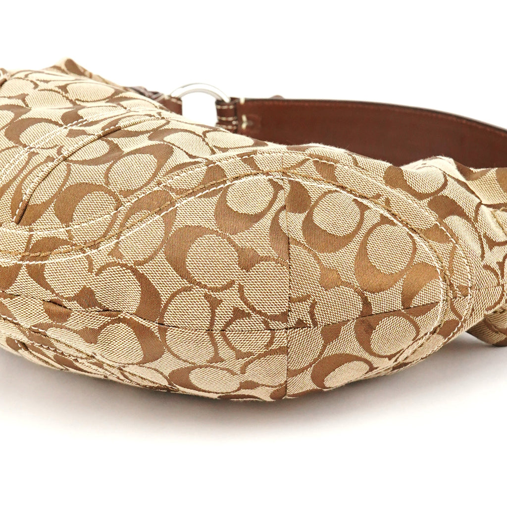 10074 Beige Brown Signature Hobo Shoulder Bag