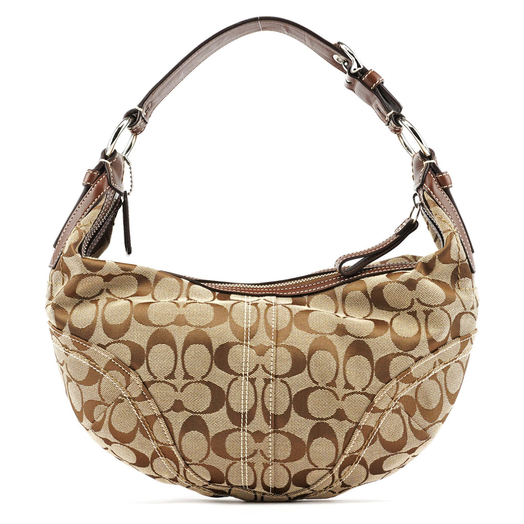 10074 Beige Brown Signature Hobo Shoulder Bag