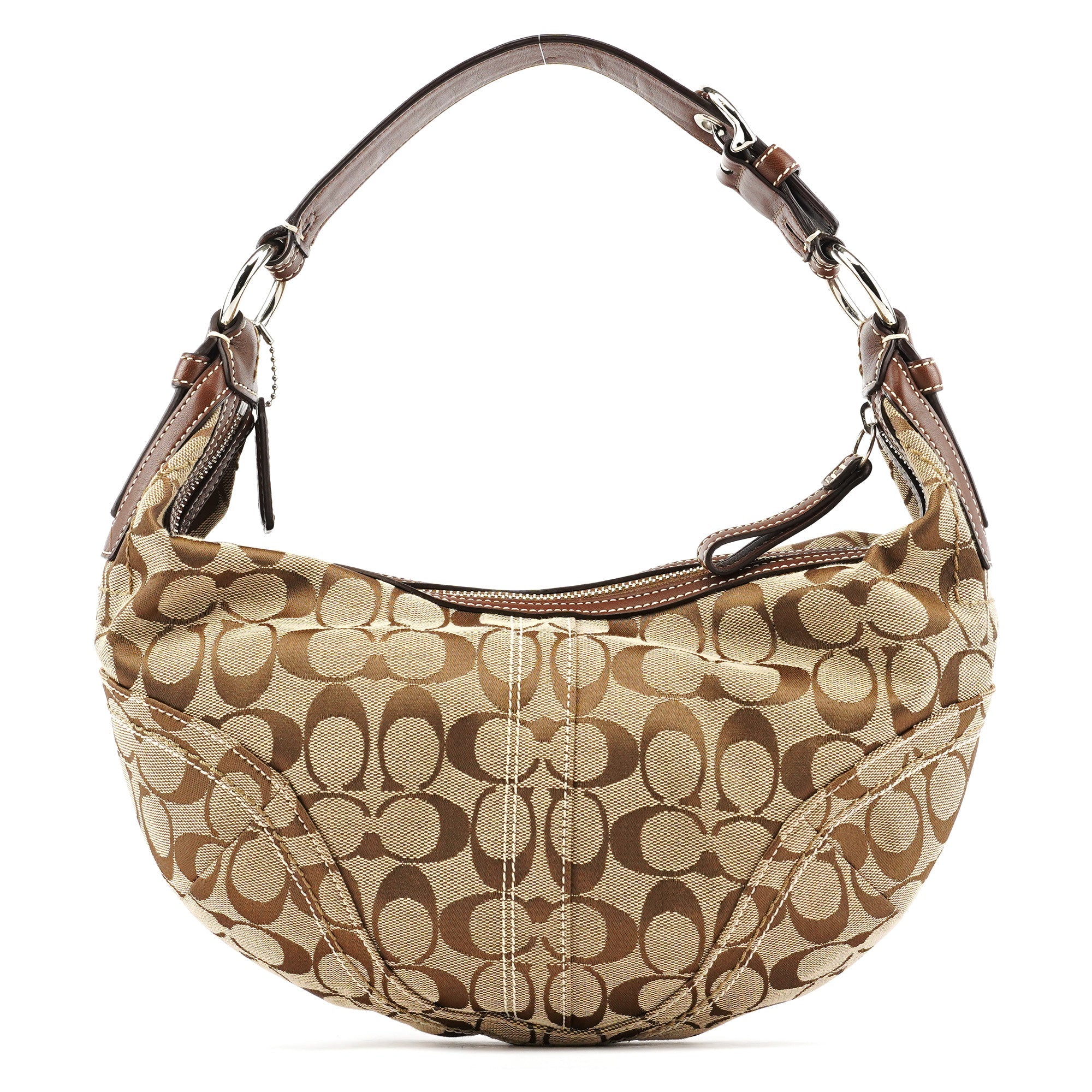 10074 Beige Brown Signature Hobo Shoulder Bag
