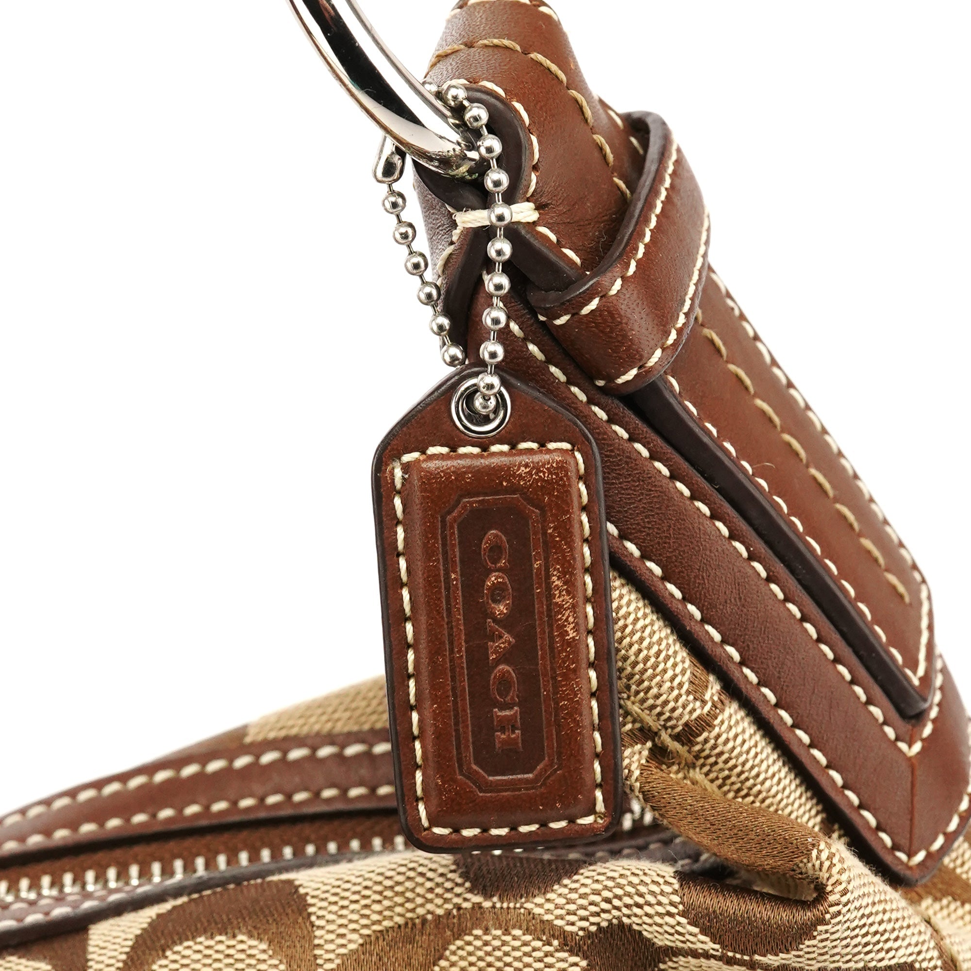 10074 Beige Brown Signature Hobo Shoulder Bag