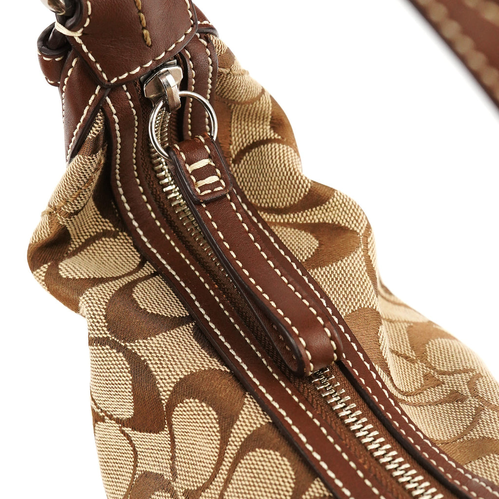 10074 Beige Brown Signature Hobo Shoulder Bag