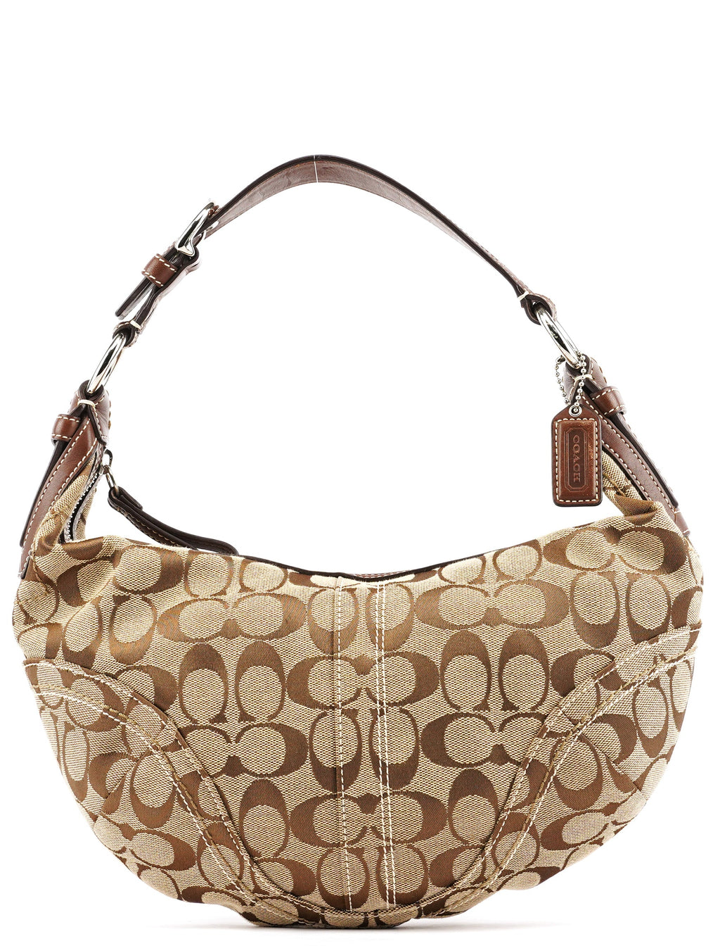 10074 Beige Brown Signature Hobo Shoulder Bag