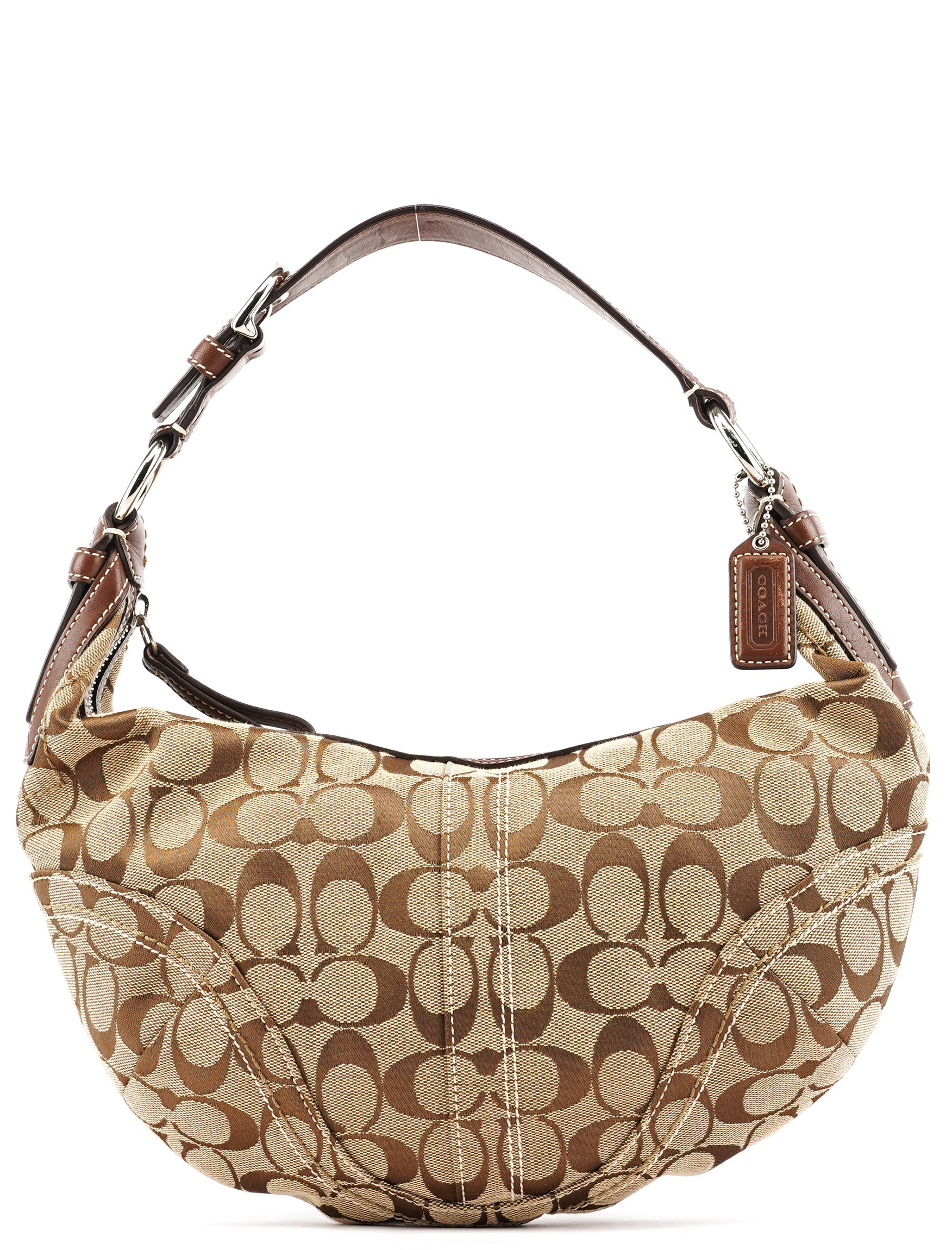 10074 Beige Brown Signature Hobo Shoulder Bag
