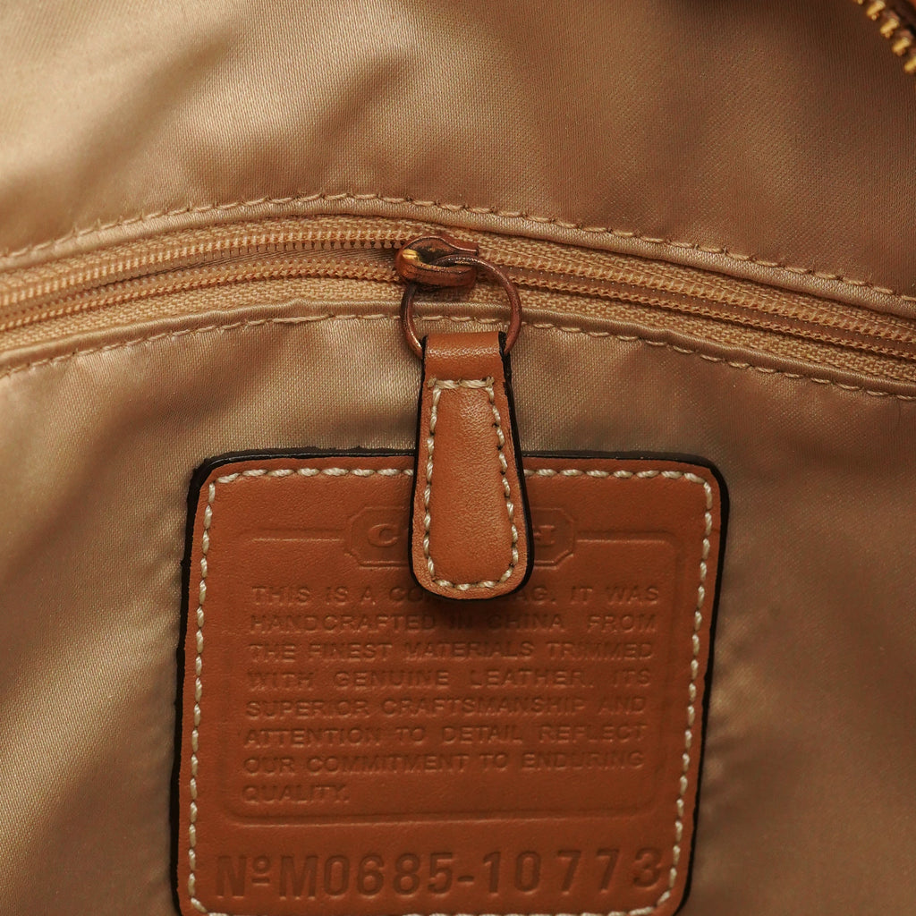 Beige Brown Signature Turnlock Shoulder Bag