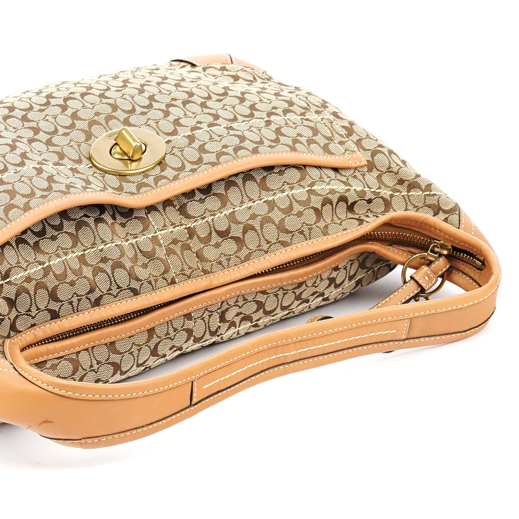 Beige Brown Signature Turnlock Shoulder Bag