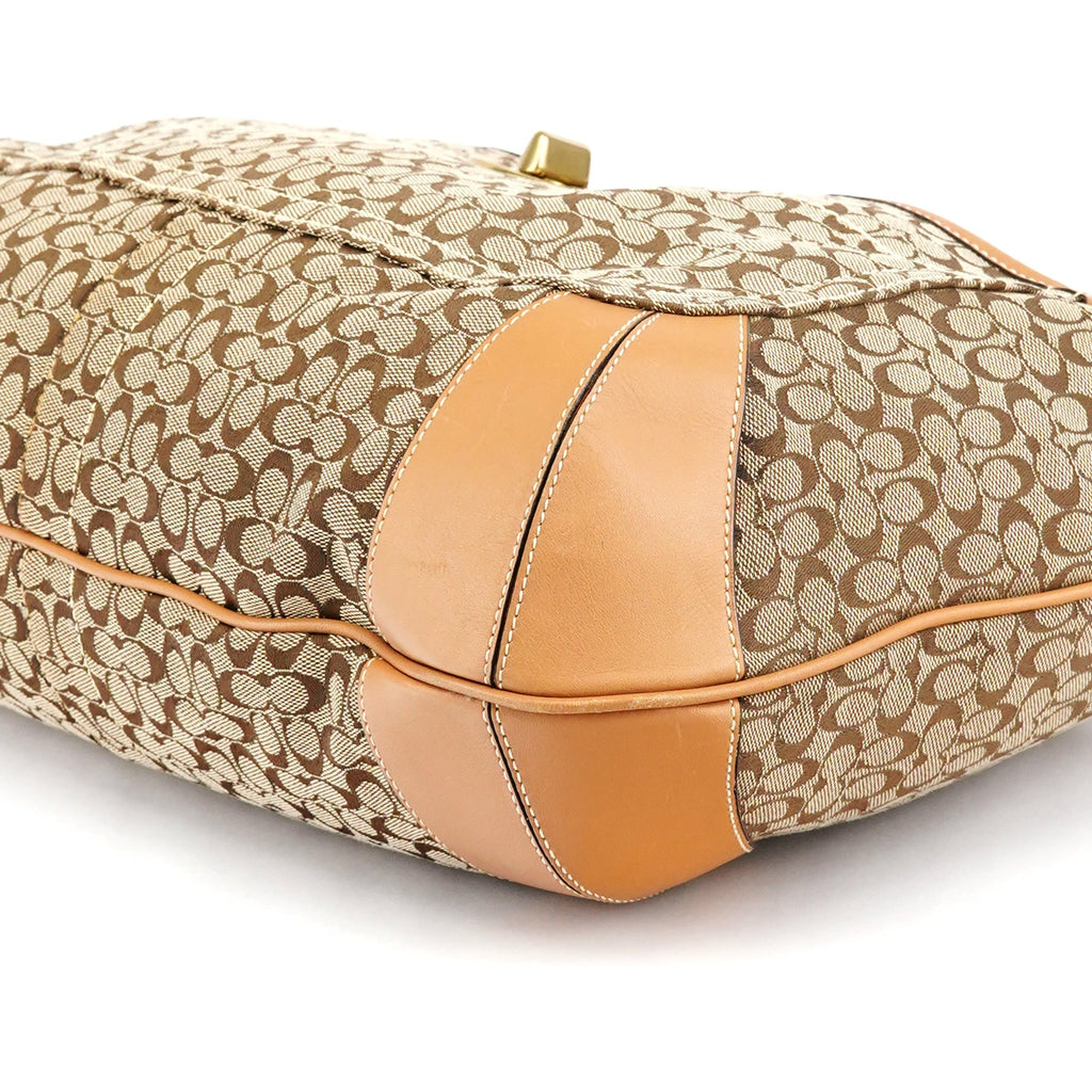 Beige Brown Signature Turnlock Shoulder Bag