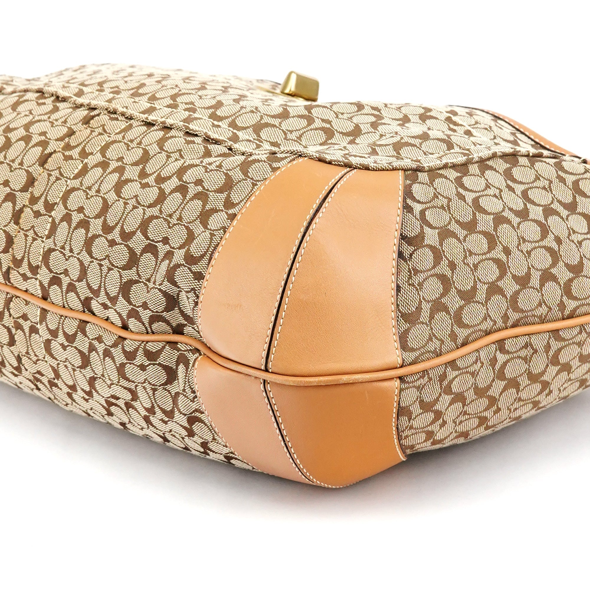 Beige Brown Signature Turnlock Shoulder Bag