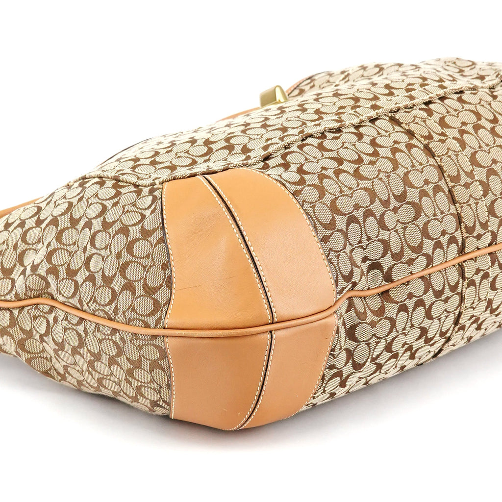 Beige Brown Signature Turnlock Shoulder Bag