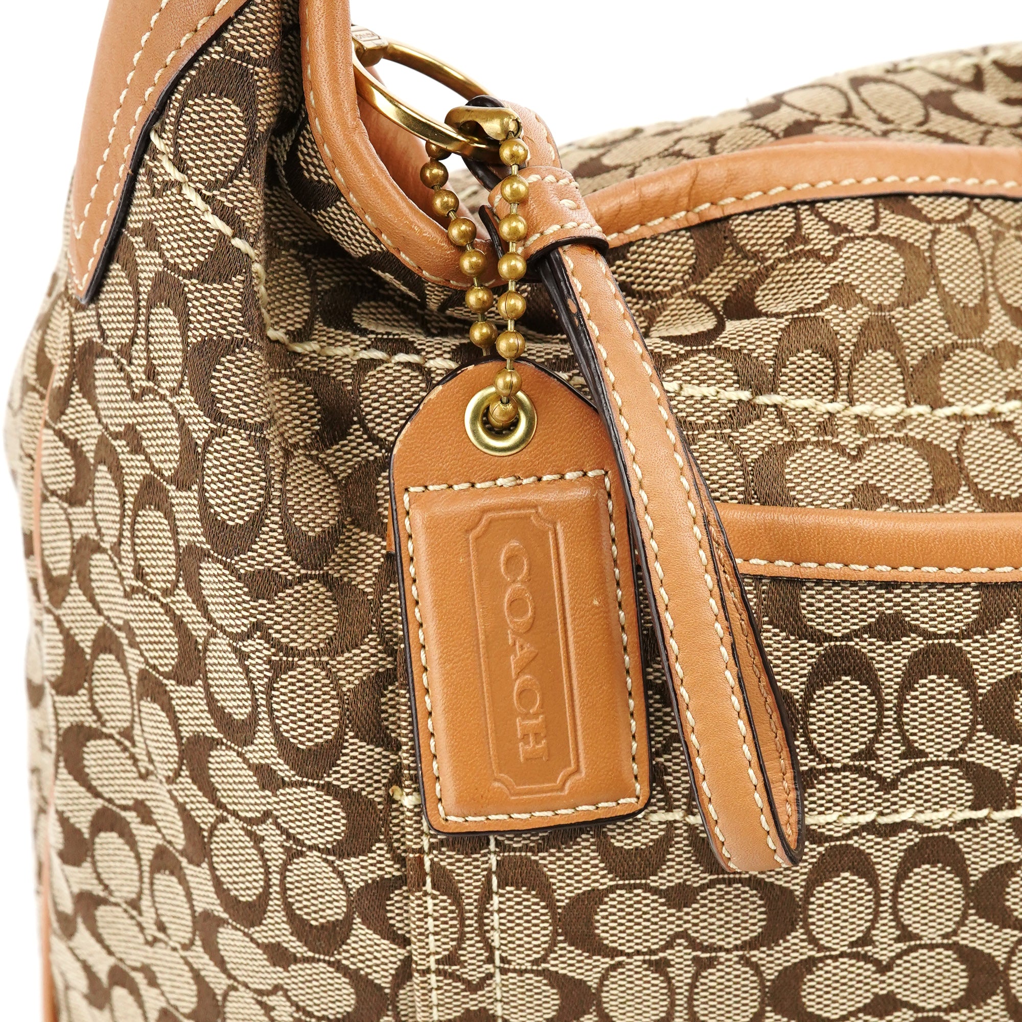 Beige Brown Signature Turnlock Shoulder Bag
