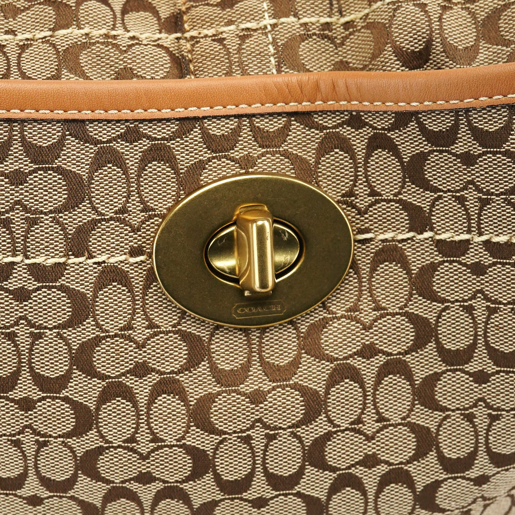 Beige Brown Signature Turnlock Shoulder Bag
