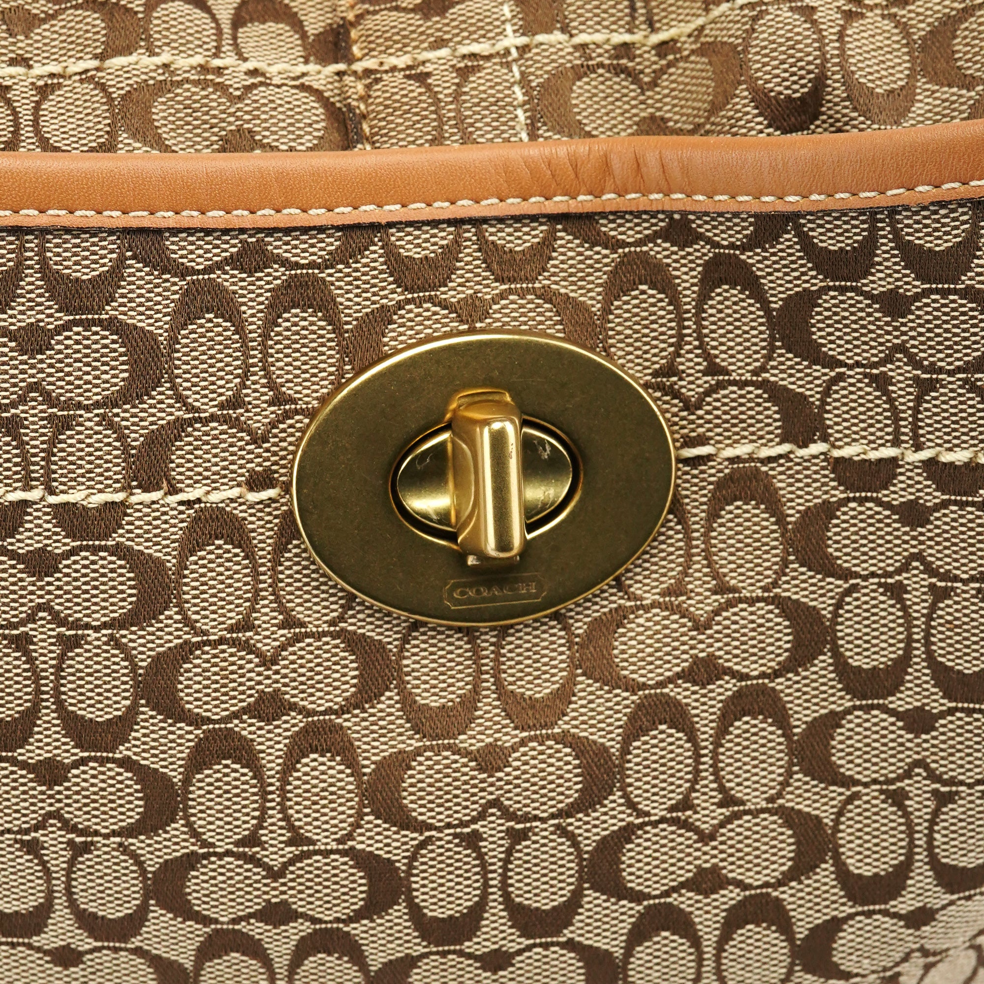 Beige Brown Signature Turnlock Shoulder Bag