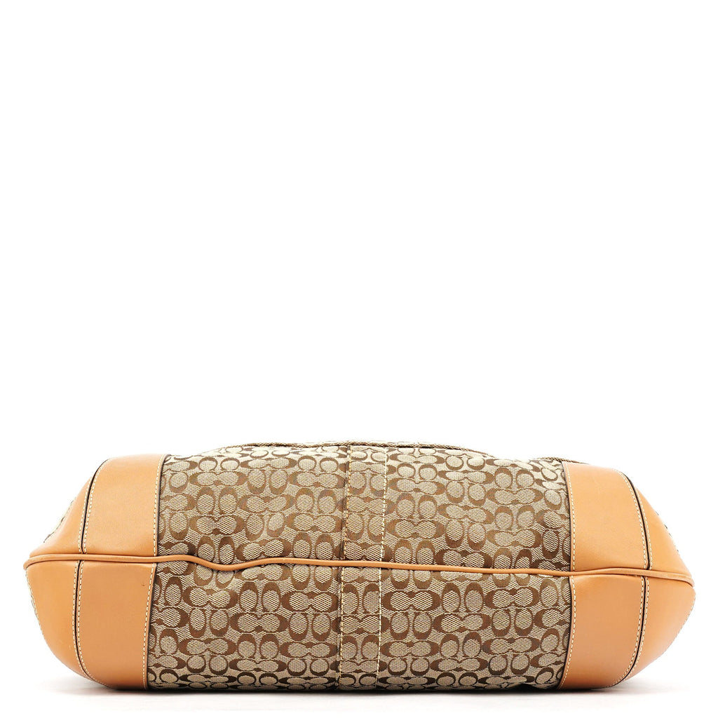 Beige Brown Signature Turnlock Shoulder Bag