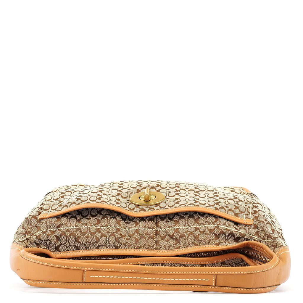 Beige Brown Signature Turnlock Shoulder Bag