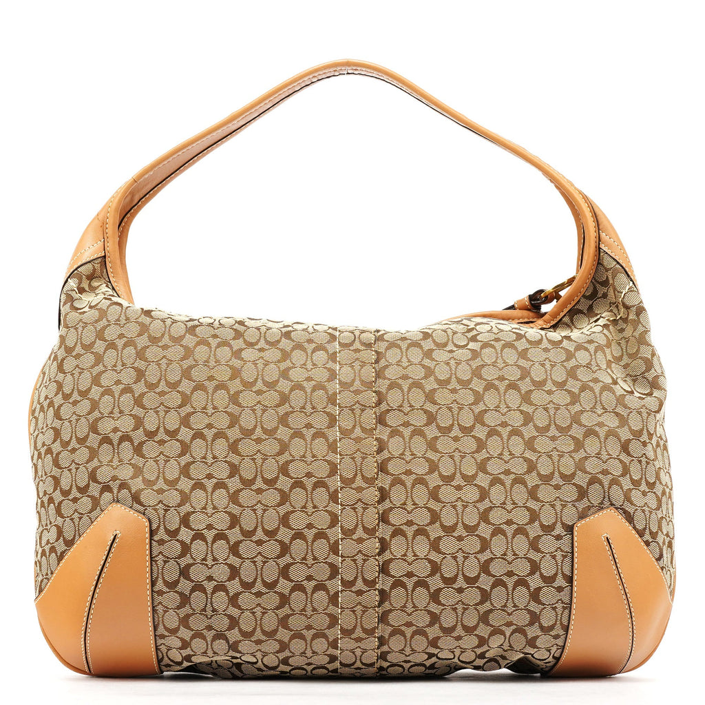 Beige Brown Signature Turnlock Shoulder Bag