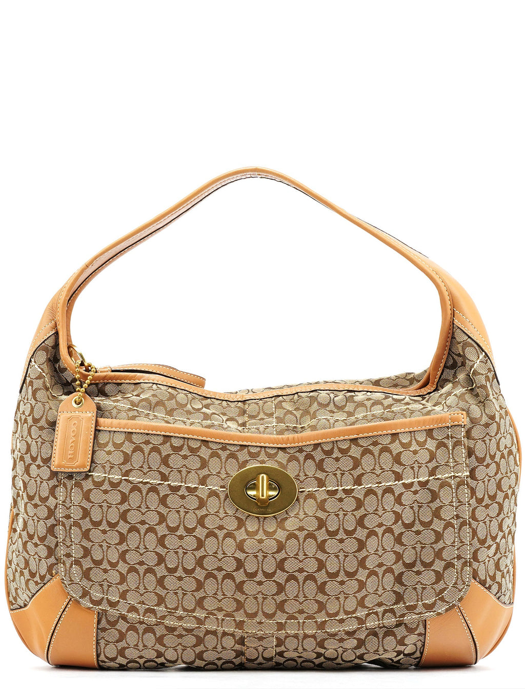 Beige Brown Signature Turnlock Shoulder Bag
