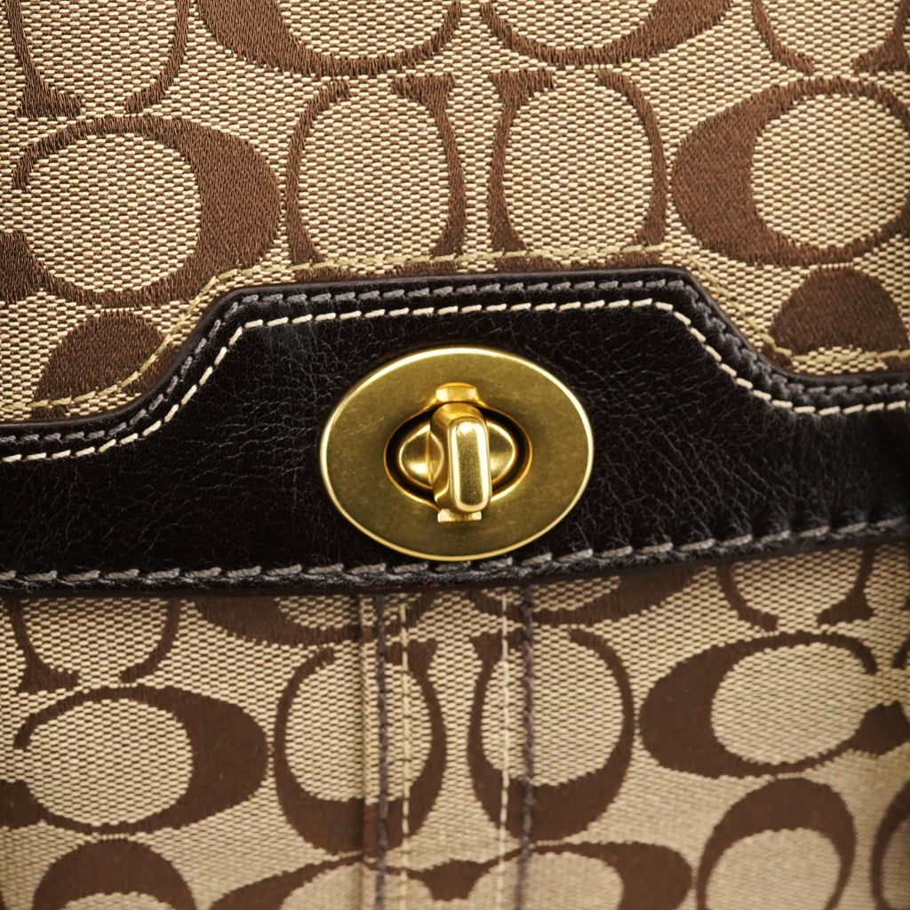 Beige Brown Signature Turnlock Tote Bag