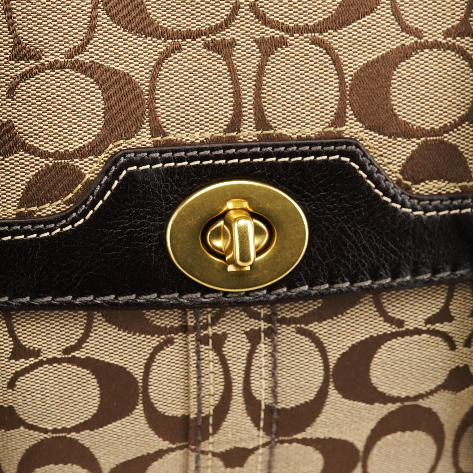 Beige Brown Signature Turnlock Tote Bag