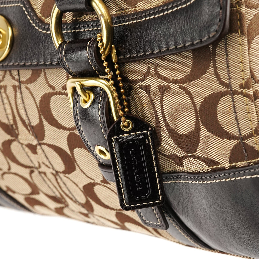 Beige Brown Signature Turnlock Tote Bag