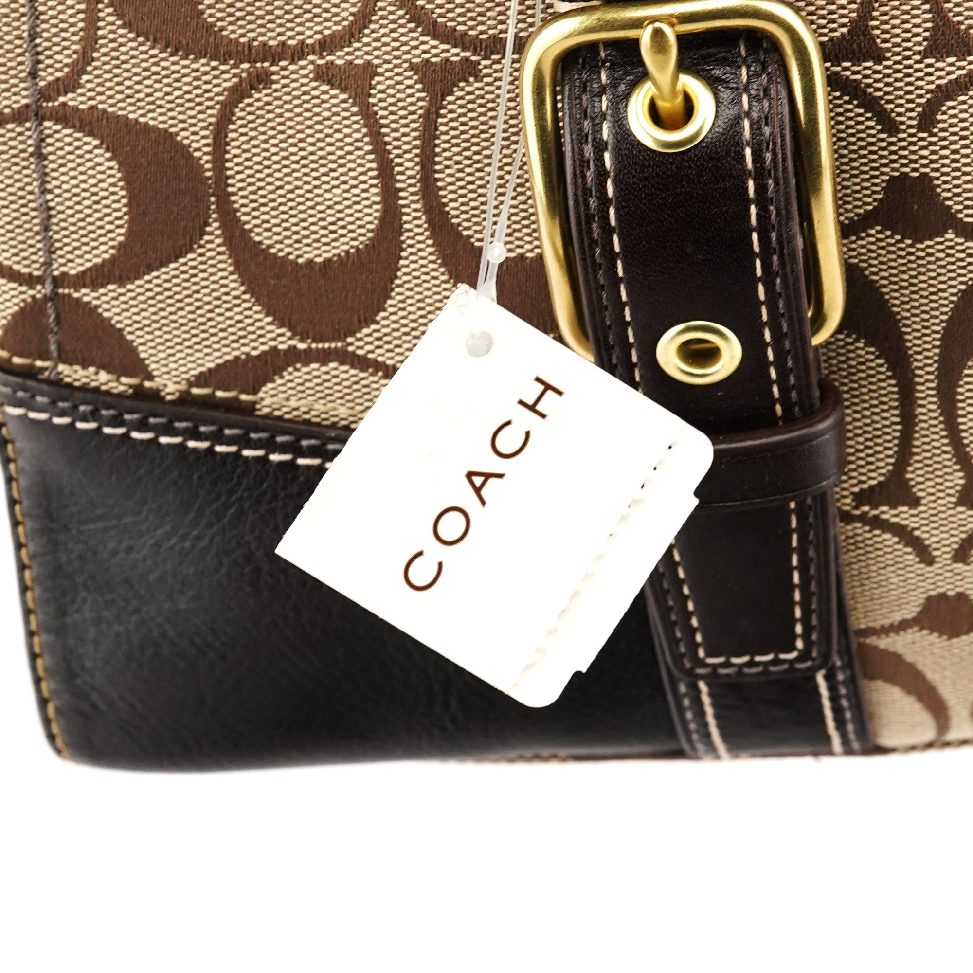Beige Brown Signature Turnlock Tote Bag