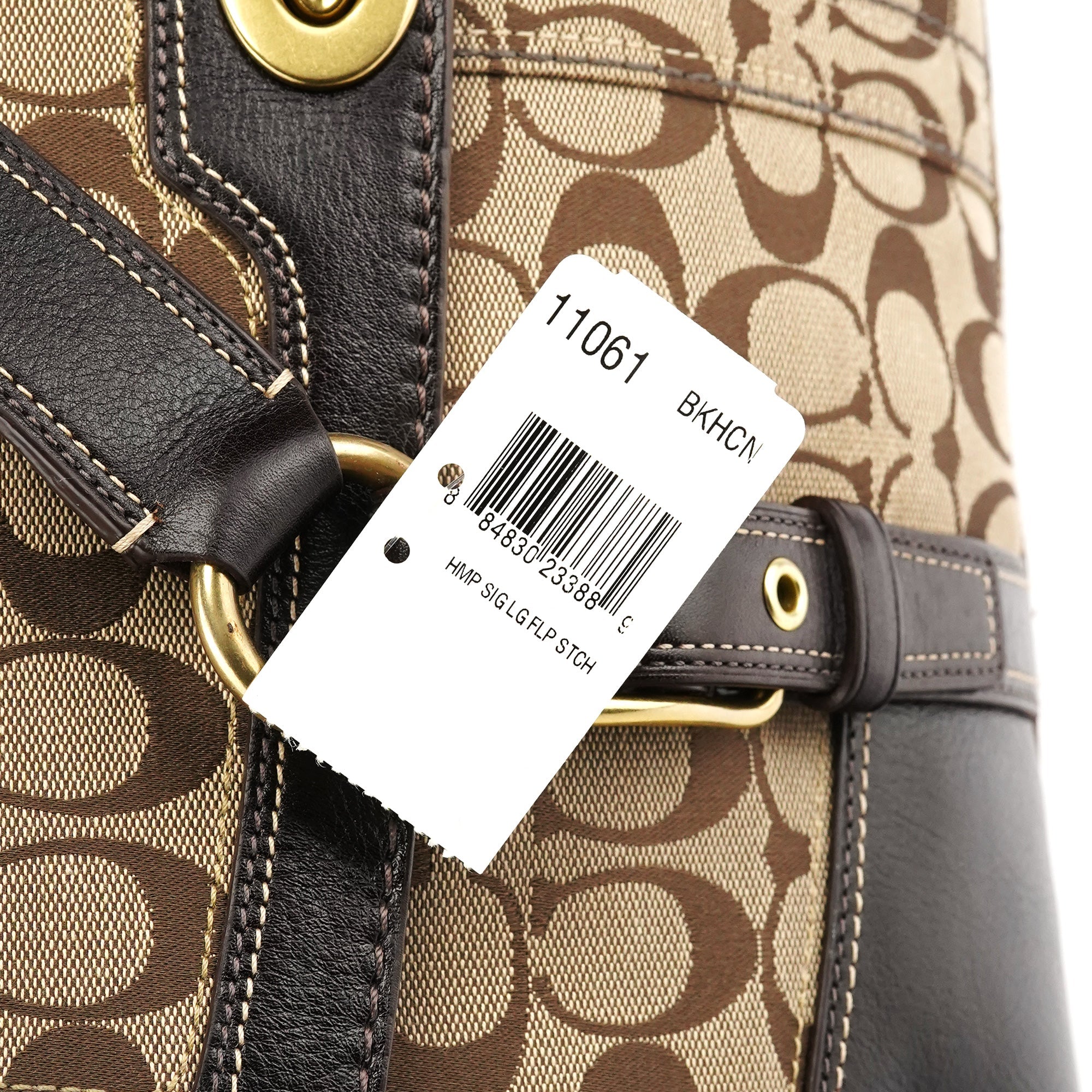 Beige Brown Signature Turnlock Tote Bag