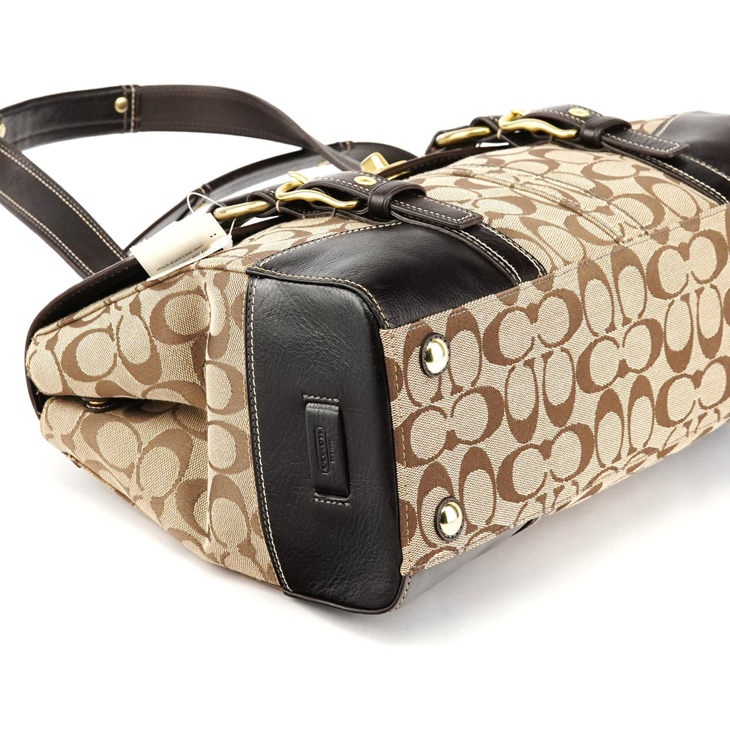 Beige Brown Signature Turnlock Tote Bag