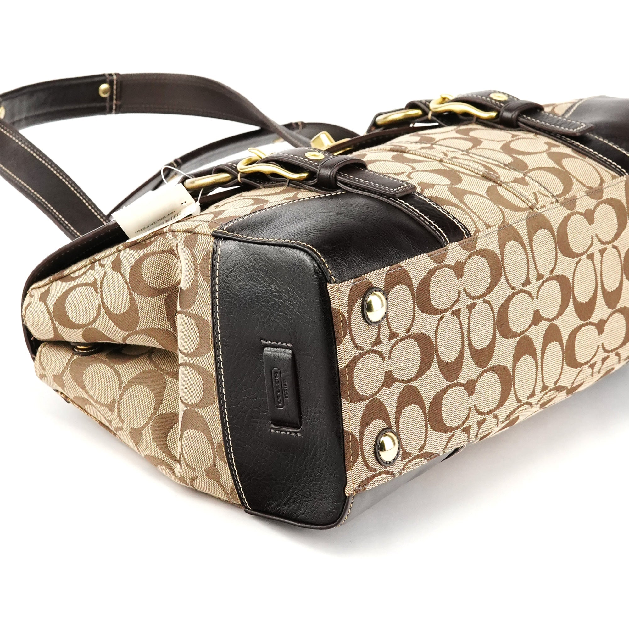 Beige Brown Signature Turnlock Tote Bag