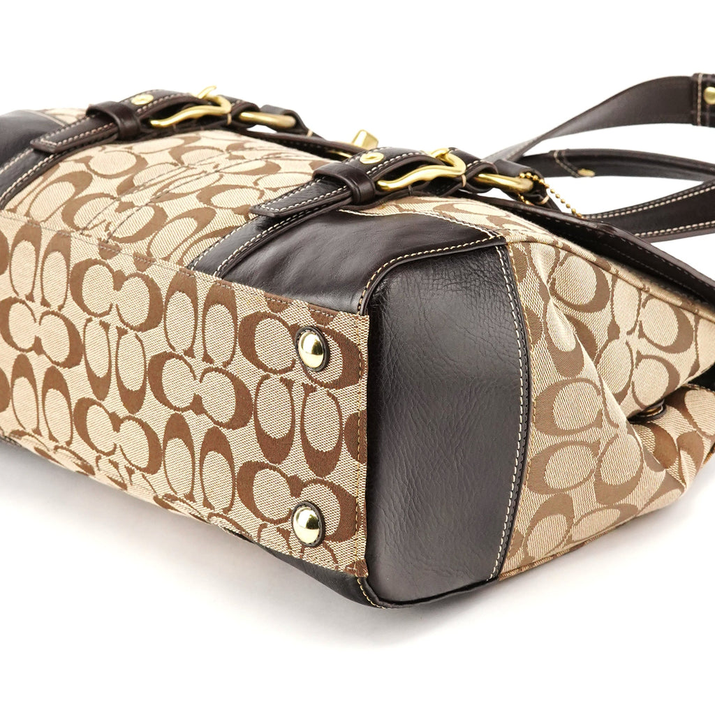 Beige Brown Signature Turnlock Tote Bag