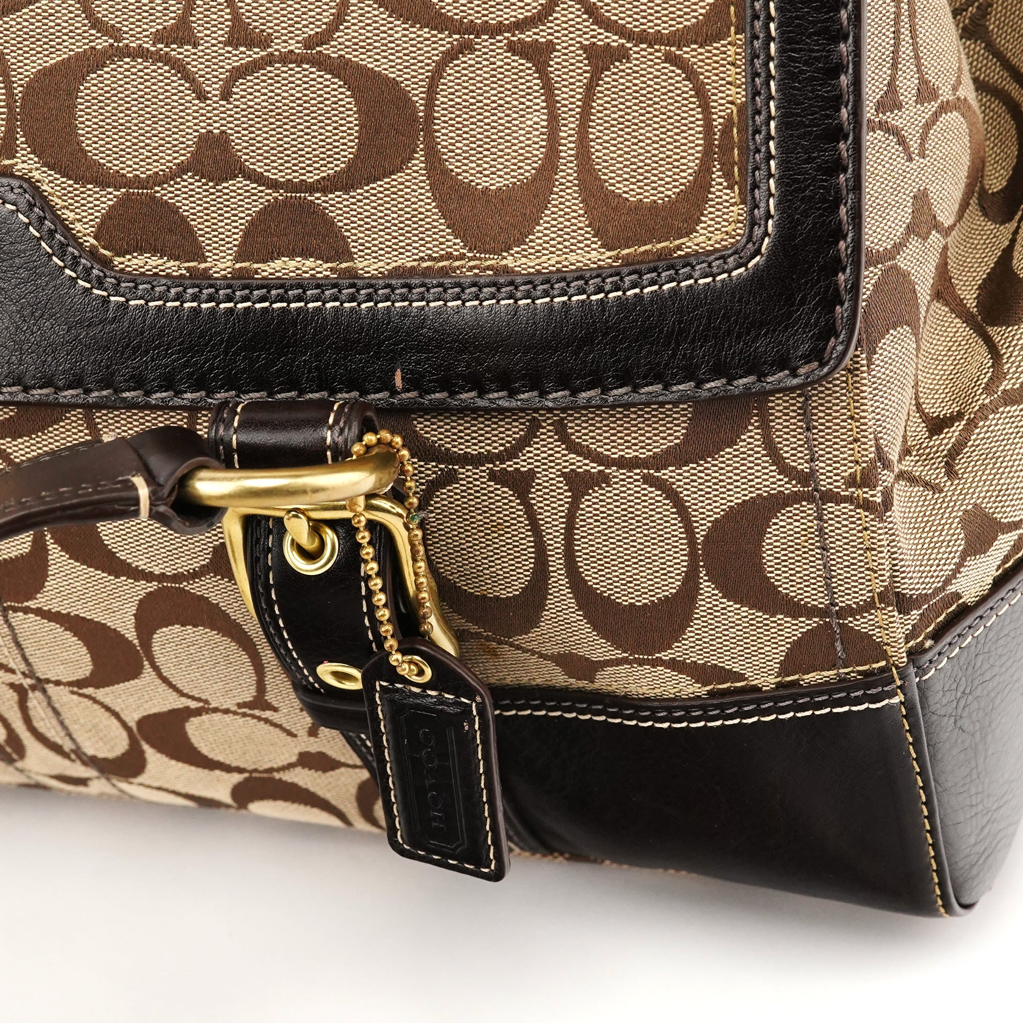 Beige Brown Signature Turnlock Tote Bag